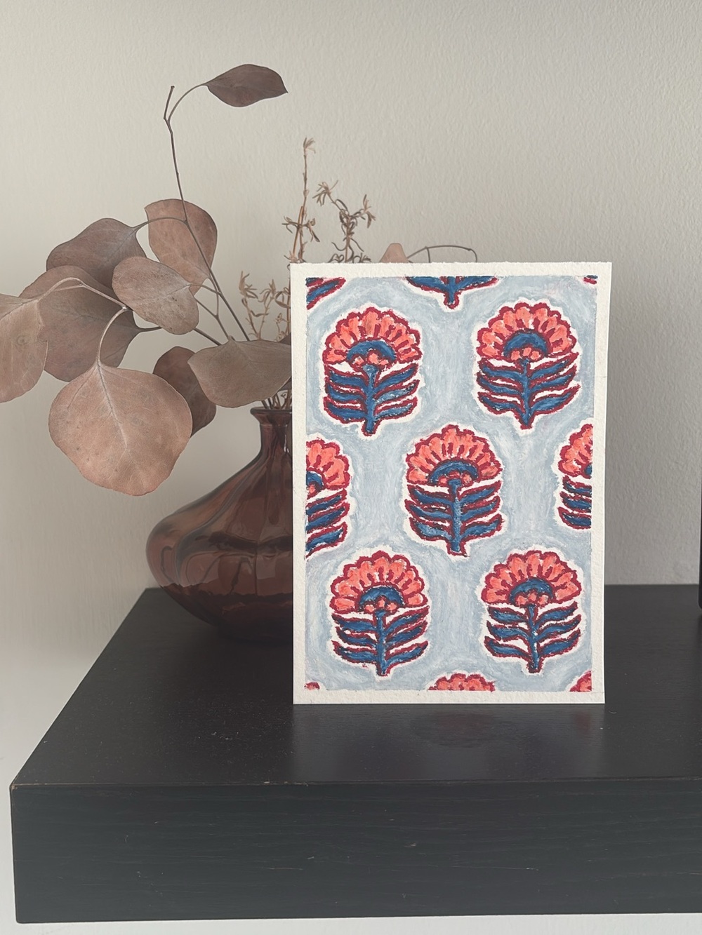 Original Pastel Art (5x7) - Block Print Pattern